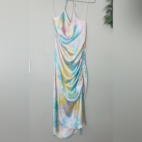 Zara | Silk Scrunch Pastel Tye Dye Slip Style Dress Sz L - Picture 3 of 11